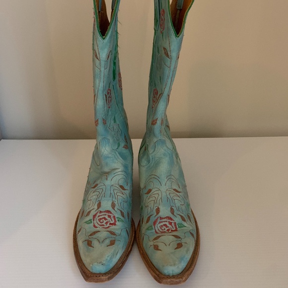 Lucchese Shoes - Lucchese Hand Stitched Turquoise Women's Western/ Cowboy Boots - Size 7 1/2